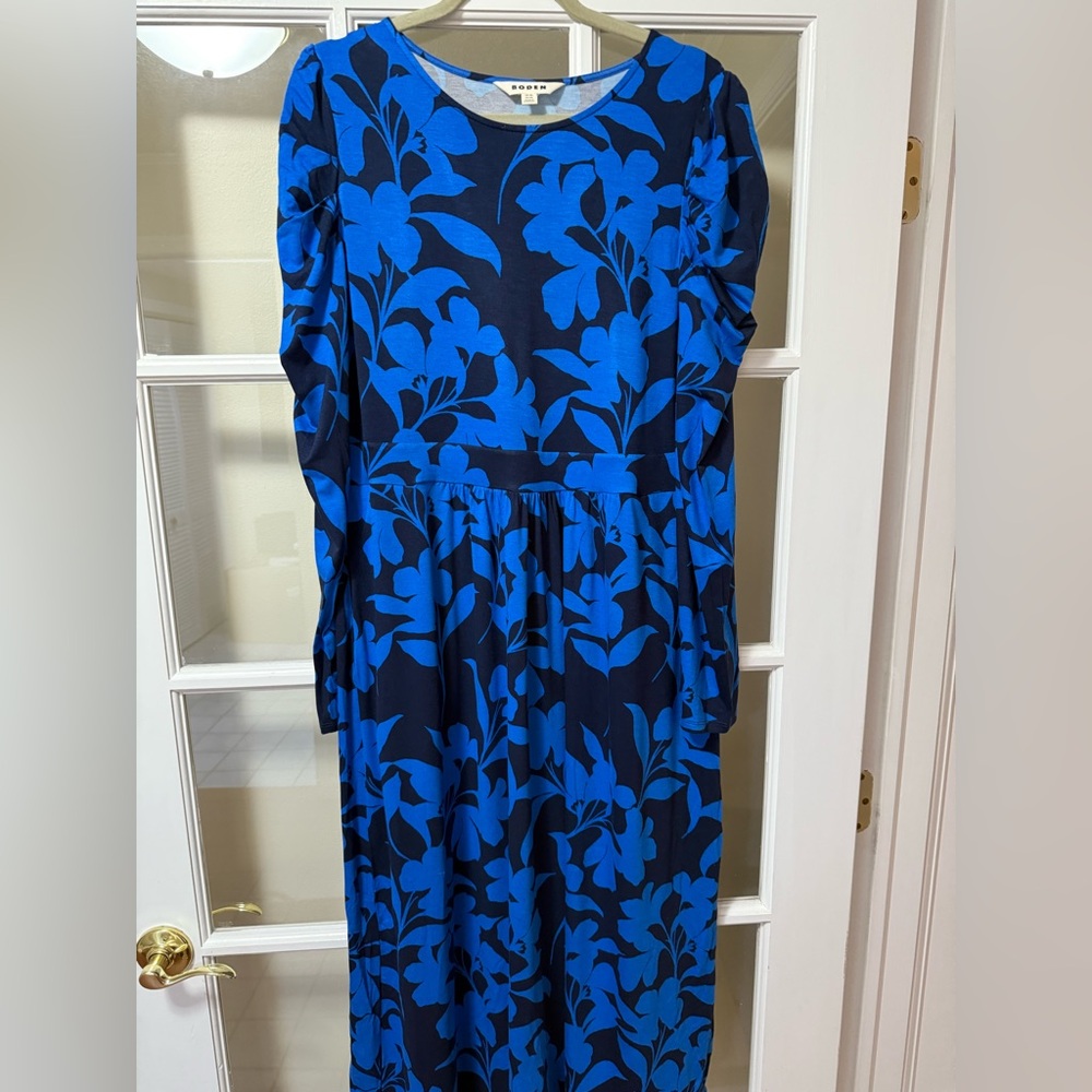 Boden Blue and Black Floral Long Sleeve Dress